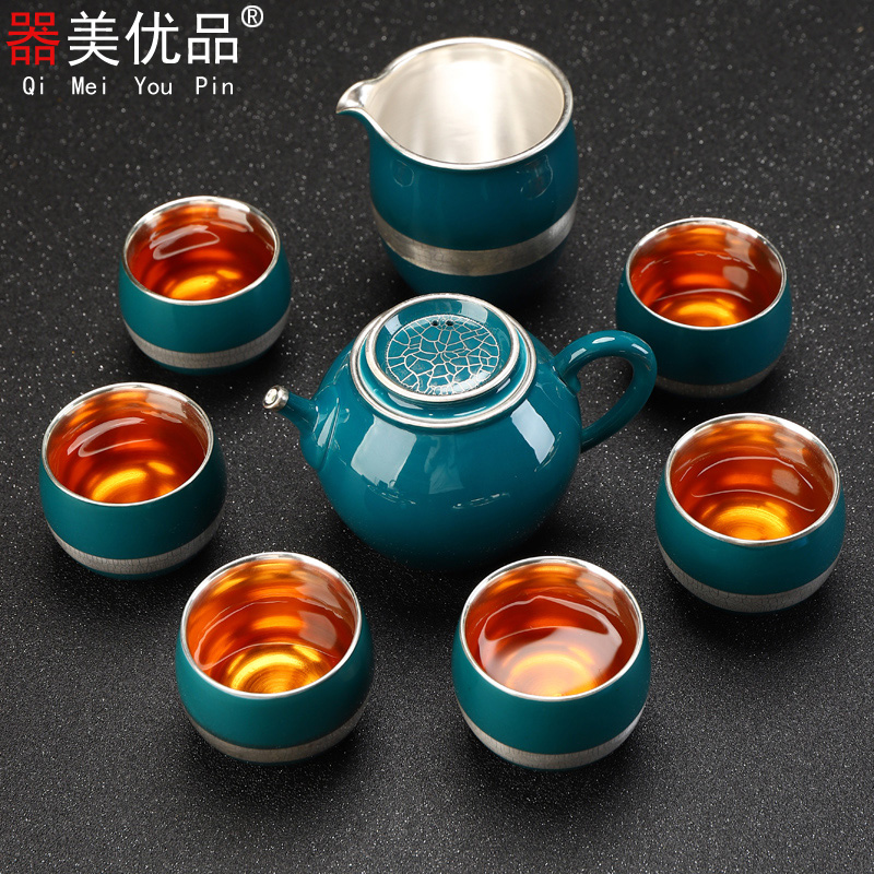 Beauty apparatus has excellent tea tasted silver gilding single cup sample tea cup hand with silver cups fission suit, black jade porcelain tea set