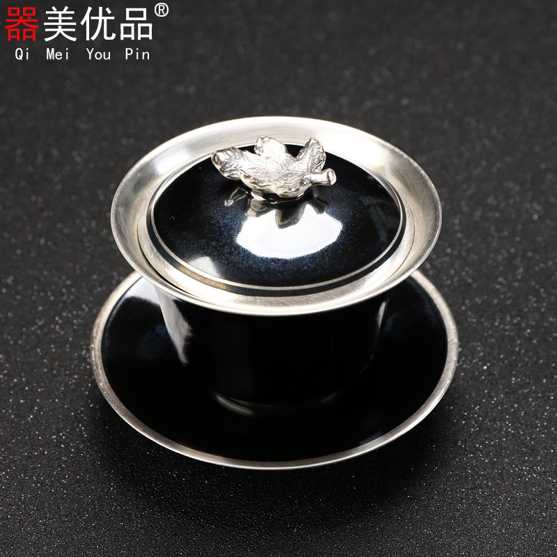Implement the best tea 999 sterling silver mine loader silver tureen ceramic bowl tea kungfu tea set maple leaf tureen