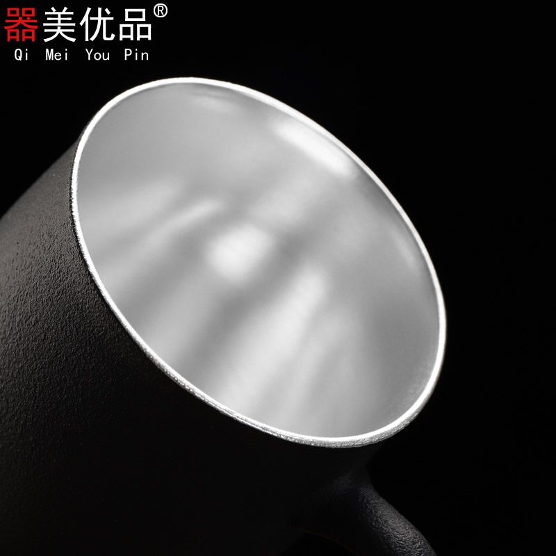 Implement the best tea 999 sterling silver cup creative large - capacity glass ceramic cup contracted with GaiLiu silver