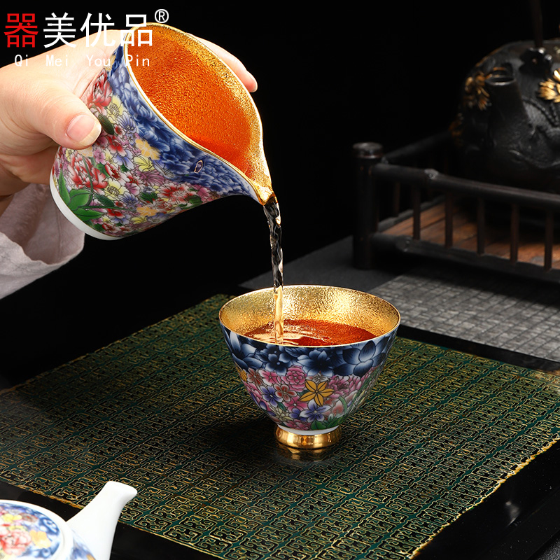 Implement the superior jingdezhen colored enamel cups manual fine gold master cup ceramic sample tea cup jinzhan individual cup