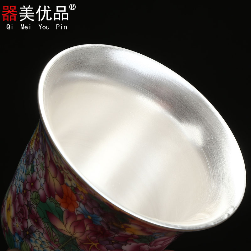 Implement the superior jingdezhen colored enamel kung fu tea set coppering. As silver teapot Chinese style household contracted a complete set of tea service