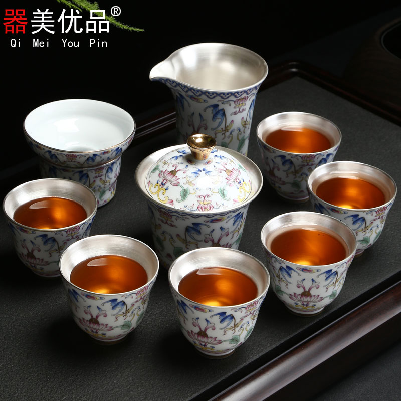 Implement the optimal product of pottery and porcelain enamel see colour of a complete set of kung fu tea set coppering. As silver checking tureen teapot household of Chinese style