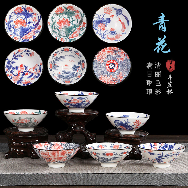 The flute blue and white porcelain ceramic tea cup hand - made kung fu tea tea set, sample tea cup hat to cup The master cup single CPU