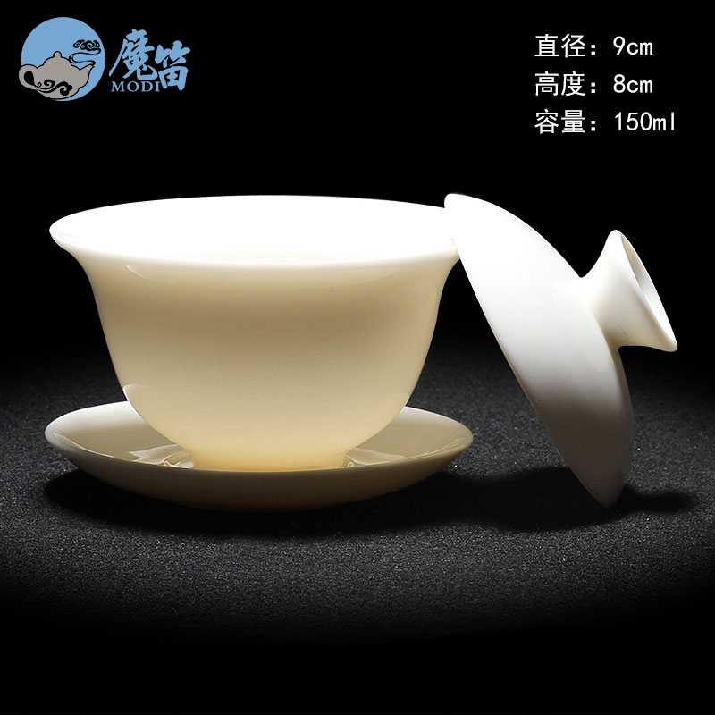 The flute pure manual only three tureen large tea cups white porcelain ceramic household jingdezhen blue and white porcelain tea bowl