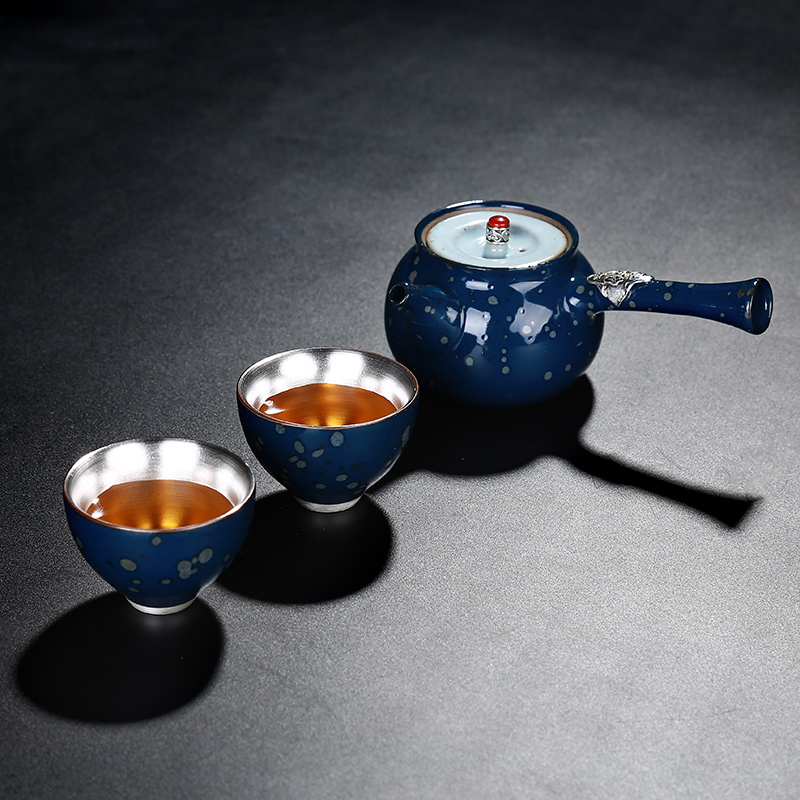 F belong up tasted silver gilding office a pot of two cups of creative ceramic teapot portable travel kung fu tea kettle