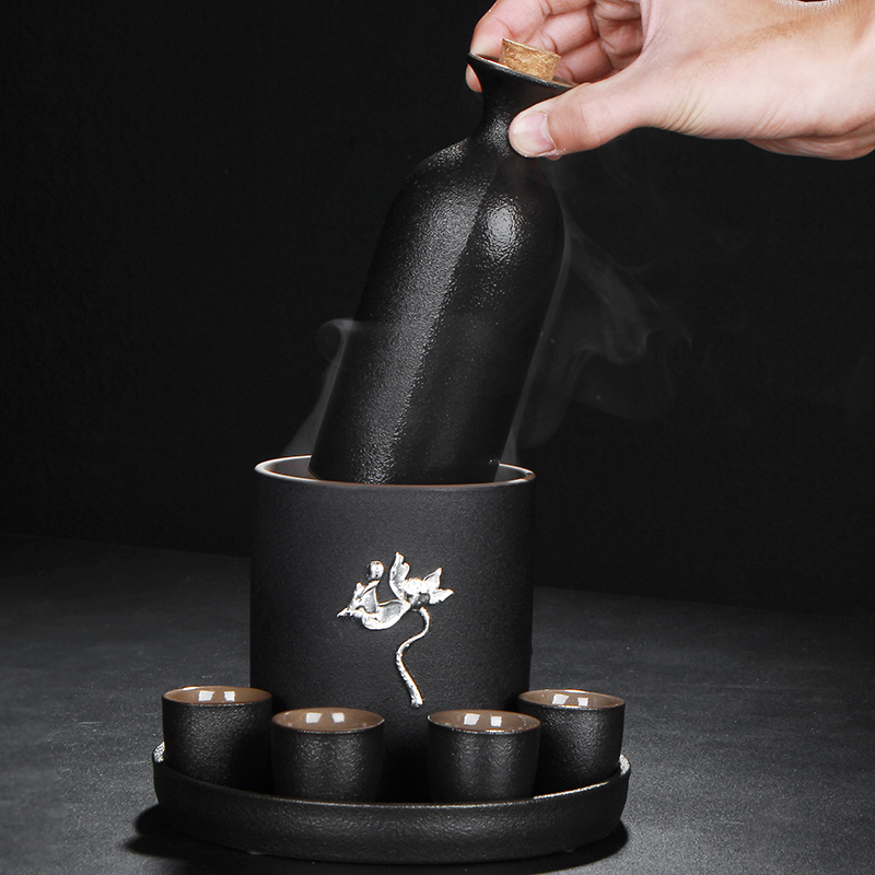 F the who creative silver black pottery home wine temperature ceramic suit white wine wine wine bottle wine cup hot wine