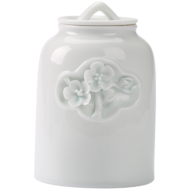 By hand to make the name plum flower tea pot home receive large ceramic seal storage tank with moistureproof tea tea set zero positions