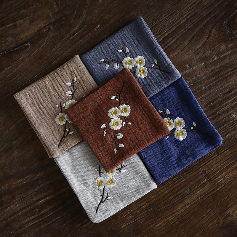 Stick cotton tea towel embroidery name plum blossom put water thickening squares antependium Chinese kung fu tea tea cloth accessories