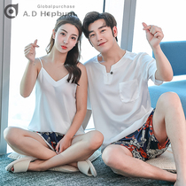 Couple pajamas womens summer ice silk sexy two-piece set silk silk short sleeve mens summer thin home clothes