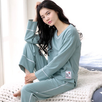 Sleepwear Lady Spring Autumn Pure Cotton Long Sleeve Cute Korean Version Lady Summer Thin all cotton Leisure Home Suits Two Suits