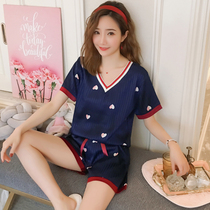 Silk pajamas womens summer ice silk two-piece set thin silk short-sleeved students cute Korean summer home clothes