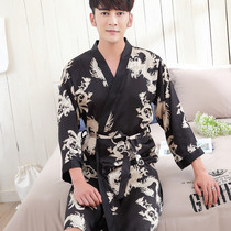 Ice silk robe mens summer thin spring and autumn long bathrobe summer Silk mens dragon robe pajamas home clothes