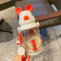 Korean children cute with suction tube Cup adult girl heart Cup simple adult fresh forest student Cup children