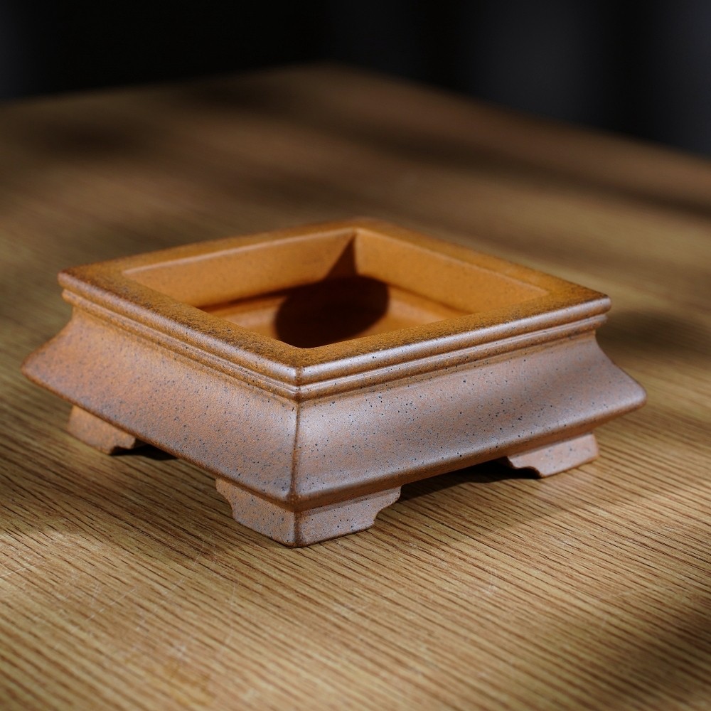 高档精品名家唯珍高温段泥柴烧微型把玩收藏小号六方紫砂盆景花盆