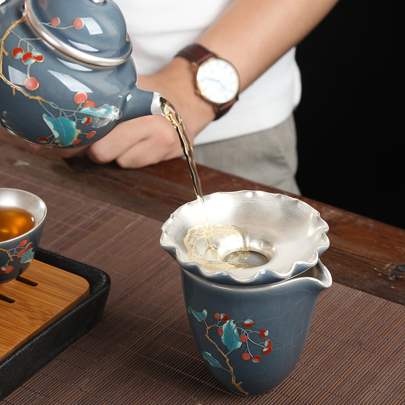 Creative ceramic tasted silver gilding) pure silver 999 pure manual about kung fu tea tea tea tea accessories filter