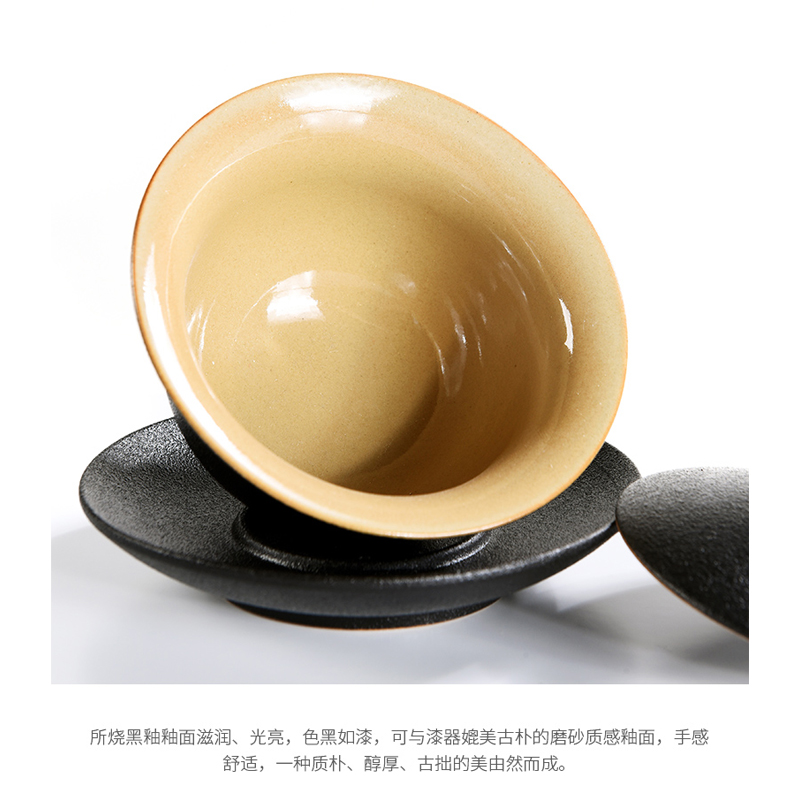 Creative Japanese manual tureen three cups of black to kung fu tea set household ceramics with tin tea bowl to bowl