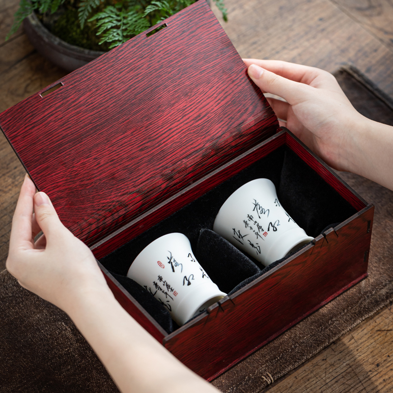 Dehua white porcelain teacup longfeng cup the teacups hand - made suet jade master cup sample tea cup set picking gift box