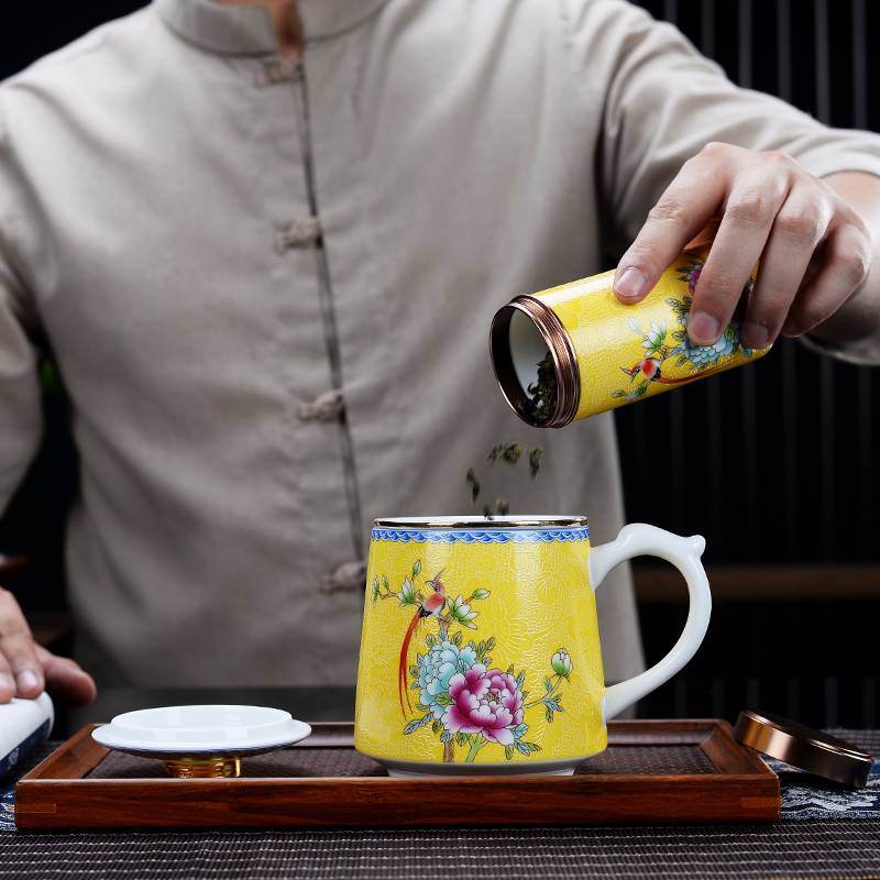 Jingdezhen tea colored enamel cup men 's and women' s tea cups with cover ceramic filter tea cups separate office