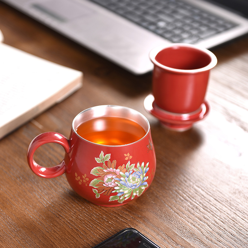 Ceramic creative tea cups with cover filter silver cup 999 sterling silver bladder glass office a cup of tea cups