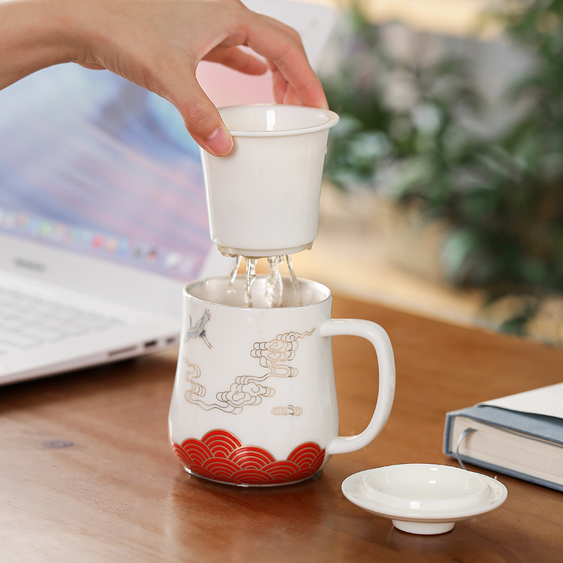 White porcelain office cup silver cup 999 sterling silver, separation of tea cup tea office cups with cover glass