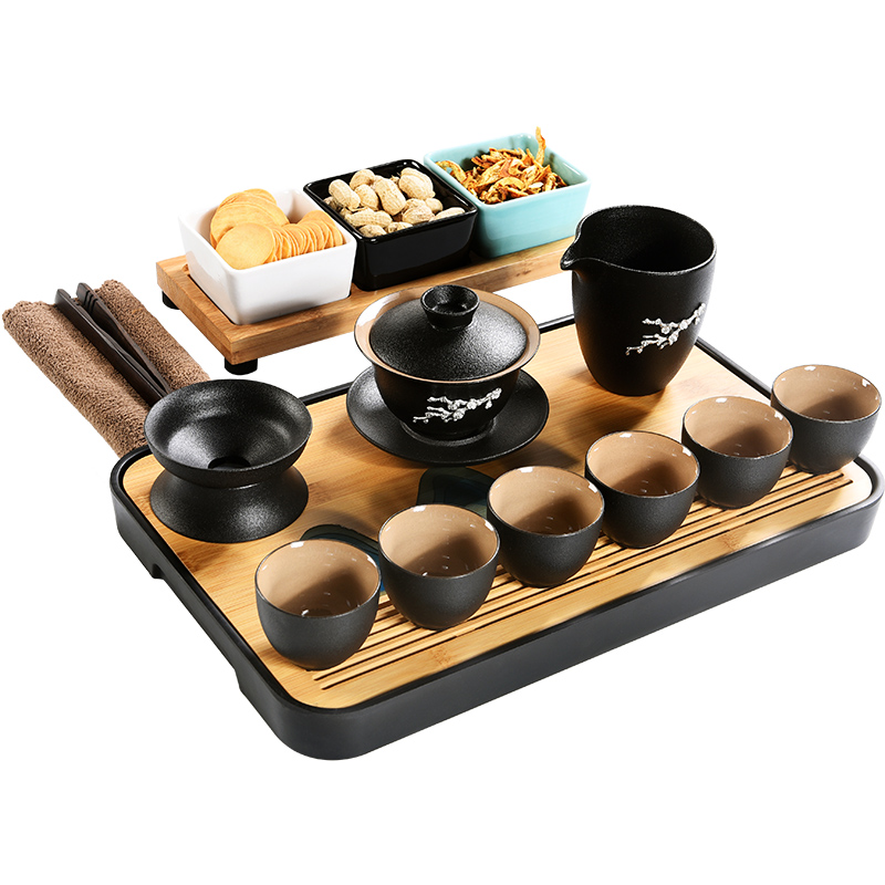 Japanese tea set suit of black kung fu tea set dry small tea table of a complete set of household ceramic tea tray cups contracted