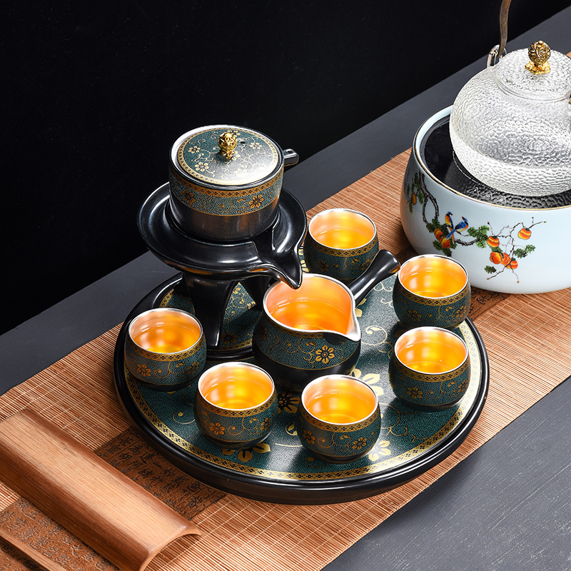 Jingdezhen ceramic tea set automatically lazy silver tea ware kung fu tea set silver suit dry mercifully tea tray household