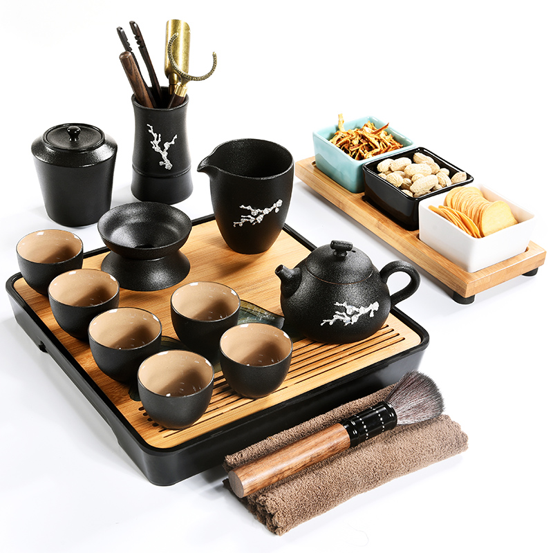 Japanese tea set suit of black kung fu tea set dry small tea table of a complete set of household ceramic tea tray cups contracted