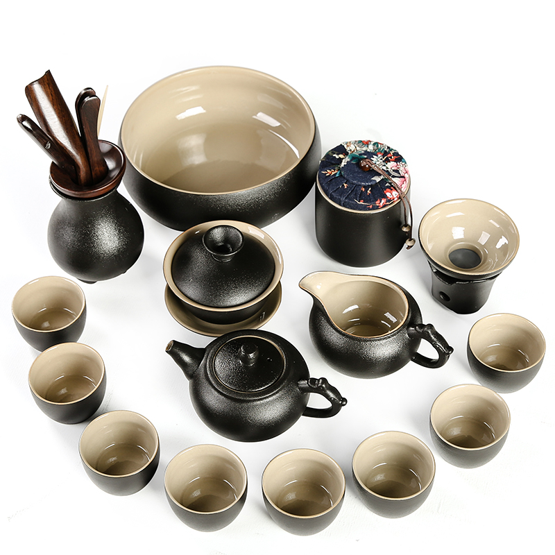 Black ceramic kung fu bo yao zen tea set the home office of a complete set of tea teapot teacup GaiWanCha plate