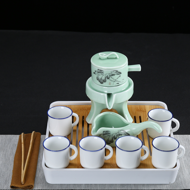 Kung fu tea set suit small sets of purple sand tea set automatically small tea table ceramic household contracted with plate of a complete set of tea sets