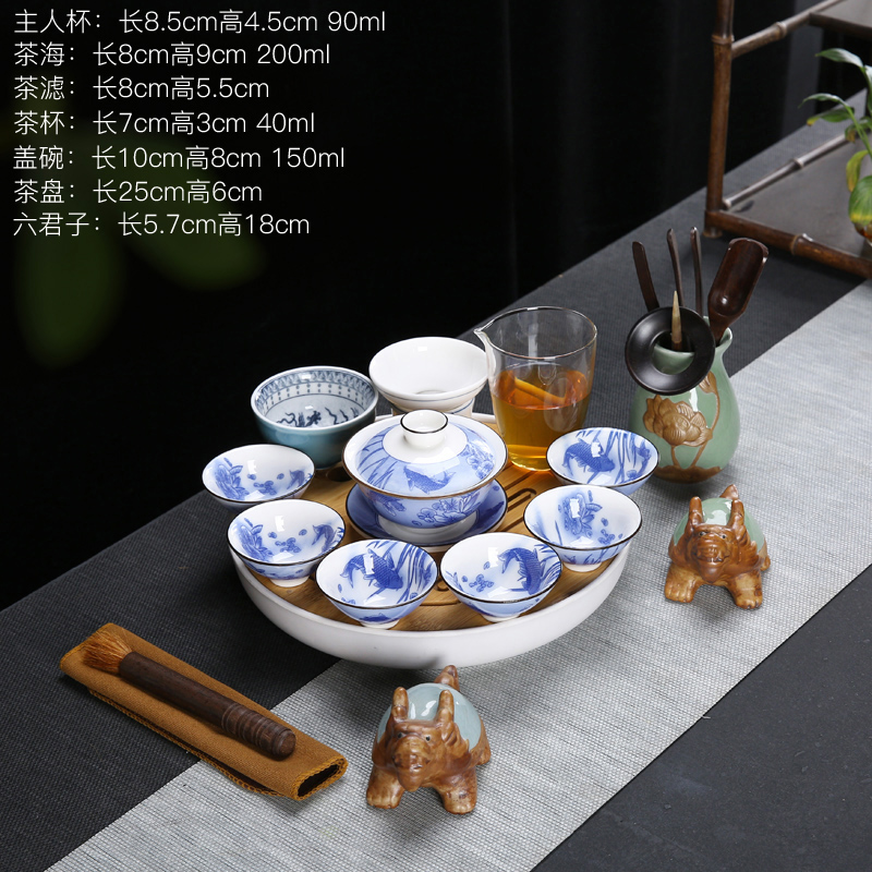 Suet jade porcelain kung fu tea set a complete set of full color restoring ancient ways of make tea tea tureen teapot teacup household ceramics