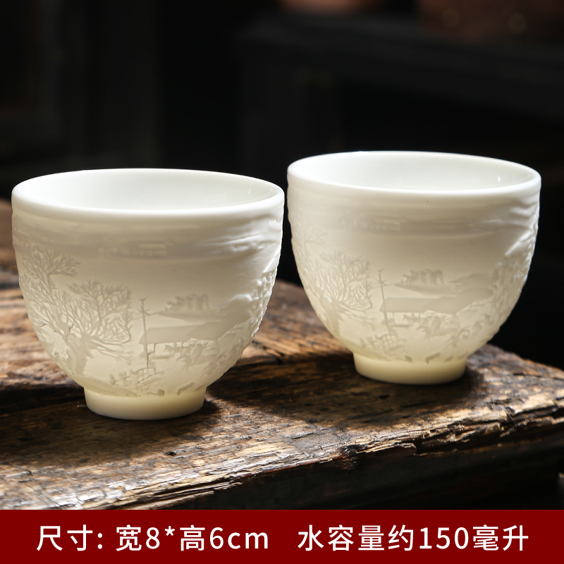 Dehua white porcelain household small six cups with suet jade porcelain kung fu tea tea tea cup contracted suits for