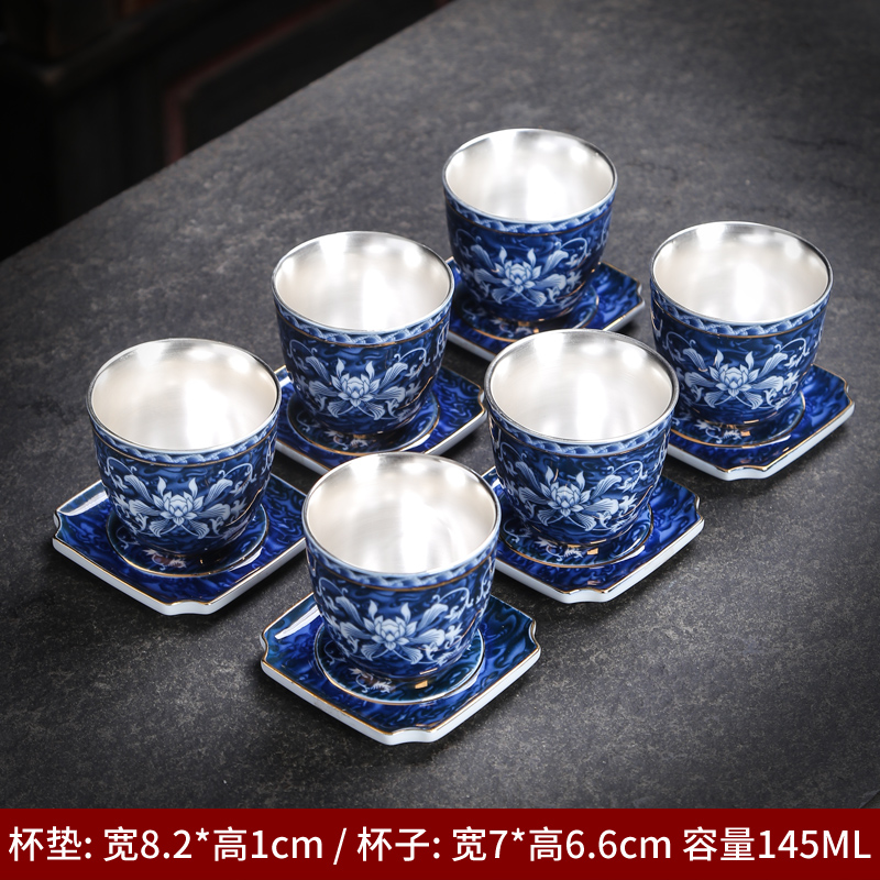 Kung fu tea cups of jingdezhen ceramic cup with single with blue water household glass tea cup tea cup