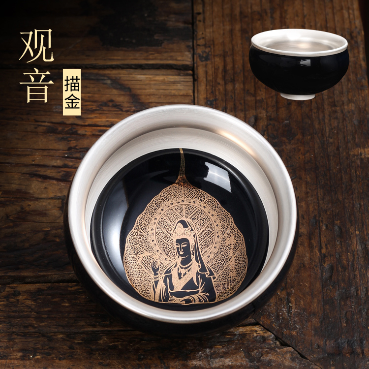 The Master cup single cup 999 sterling silver cup tea ceramic sample tea cup with silver, kung fu bowl is pure manual coppering. As silver cup