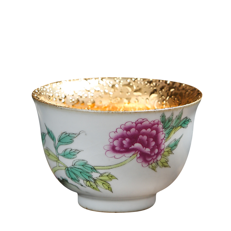 Hand - made gold cup pure 24 k gold, 999 silver and gold tea master cup single cup large - sized ceramic yellow marigold