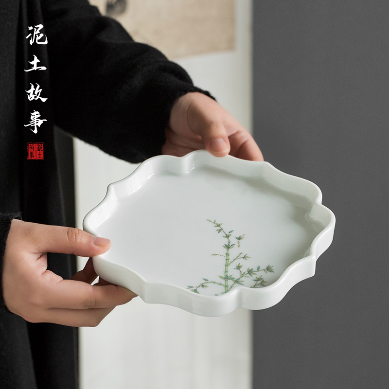 Jingdezhen sweet white porcelain pot of bearing dry bamboo table manually raise plate small pot manual creative tea accessories