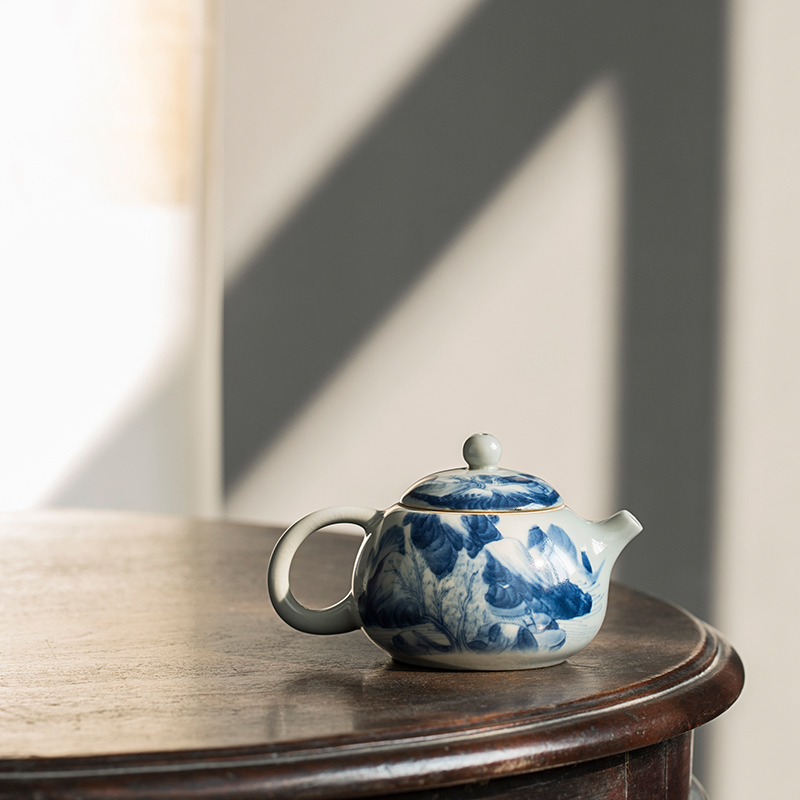 Restoring ancient ways of jingdezhen blue and white glaze color hand - made ceramic teapot xi shi pot of kung fu tea set under household teapot single pot