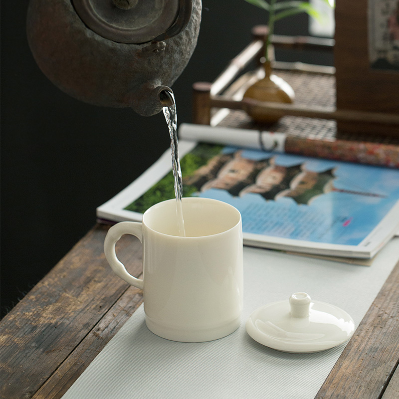 Earth story kung fu tea tea white porcelain office dehua manual single individual cup tea cup with lid