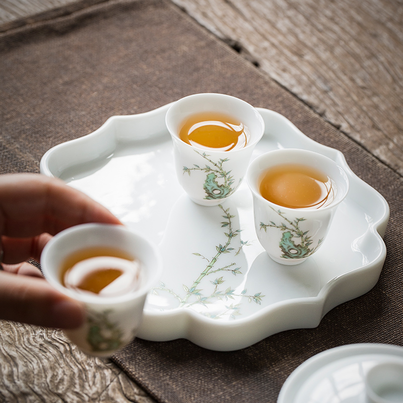 Jingdezhen sweet white porcelain pot of bearing dry bamboo table manually raise plate small pot manual creative tea accessories