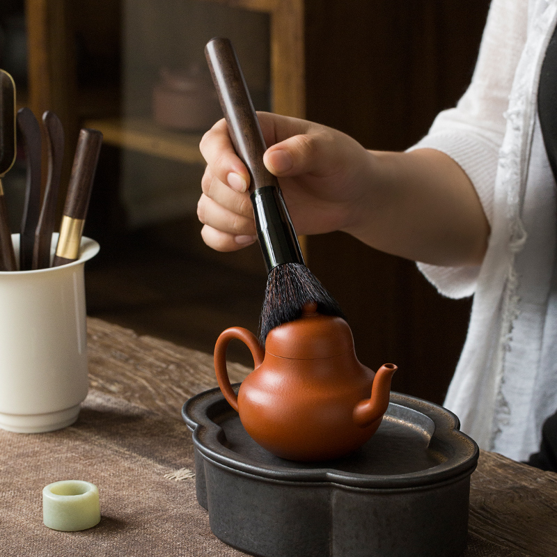 Ebony wood tea white porcelain six gentleman kung fu tea accessories 6 gentleman of tea ChaGa spoon, knife tools