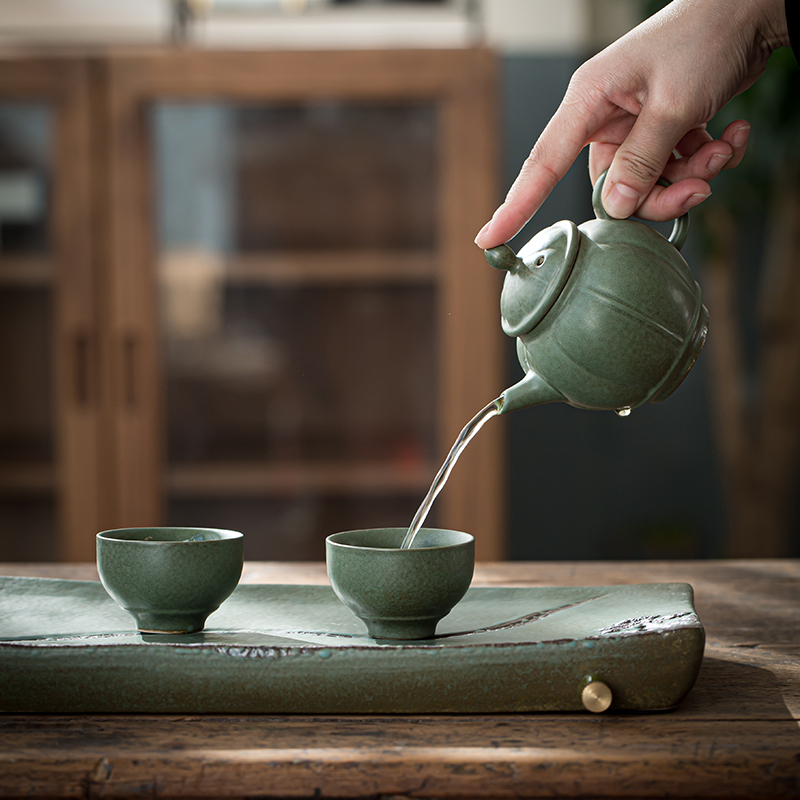 Jingdezhen green glaze up teapot single pot of Japanese kung fu tea set manually restoring ancient ways of household ceramics xi shi pot