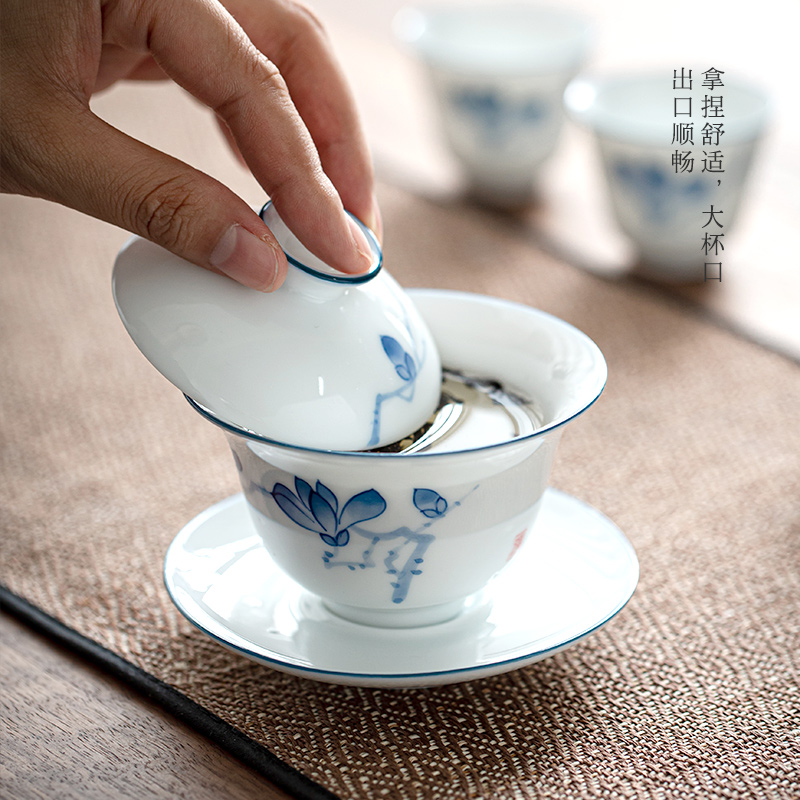 Thin foetus tureen kung fu tea sets tea cups porcelain white porcelain of a complete set of demand flower porcelain tureen tea gift box packaging