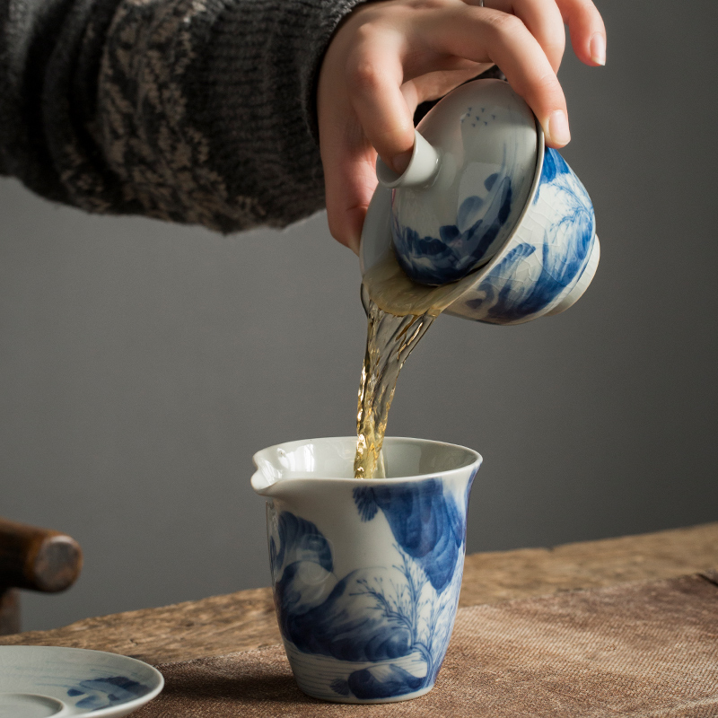 Archaize kangxi landscape tureen jingdezhen ceramic cups large bowl manual hand - made three blue and white porcelain cup