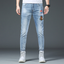 Hong Kong Mens Nine Denim Jeans Summer Thin Korean Tide Brand Joker Mens Pants Embroidery Light 9 points