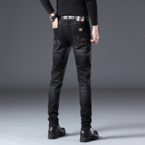 Hong Kong High-end Tide Brand Jeans Mens Slim Pants Spring and Autumn New Mens Black Casual Long Pants Embroidery
