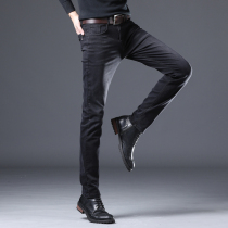 Hong Kong 2021 new black jeans mens elastic straight loose mens pants casual Korean version of the trend all-match mens pants