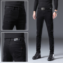 Hong Kong Autumn Tide Brand Black Jeans Mens Slim Pants Stretch Joker Trend High-end Casual Long Pants
