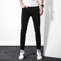 Hong Kong summer trendy mens black nine-point jeans mens stretch Korean version of the trend wild slim-fit small feet 9 points thin section
