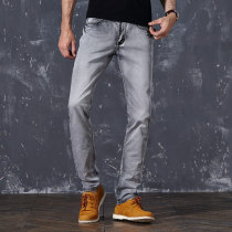 Summer trend brand smoky gray jeans mens slim straight Korean version of the trend wild retro mens light-colored long pants