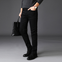 Hong Kong high-end summer business casual jeans mens straight tube elastic slim fit Joker black mens pants thin