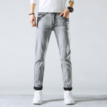 Hong Kong high-end summer smoke gray jeans mens thin trendy brand retro youth straight slim trend mens pants